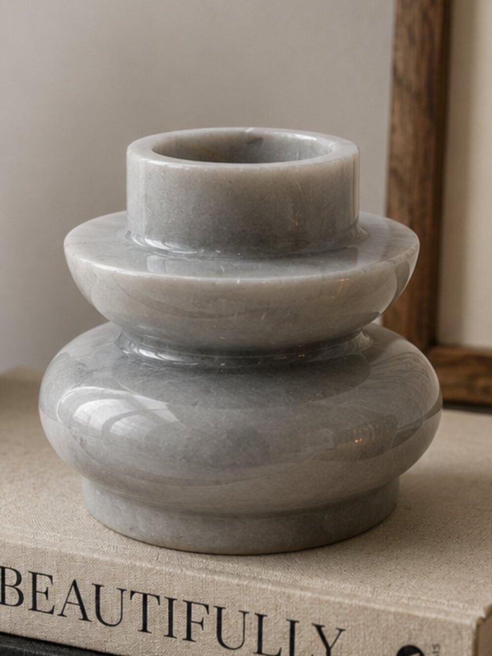 Vintage Goodwood Marble Candle Holder / Bud Vase Gray Stone Art Deco Style 4"